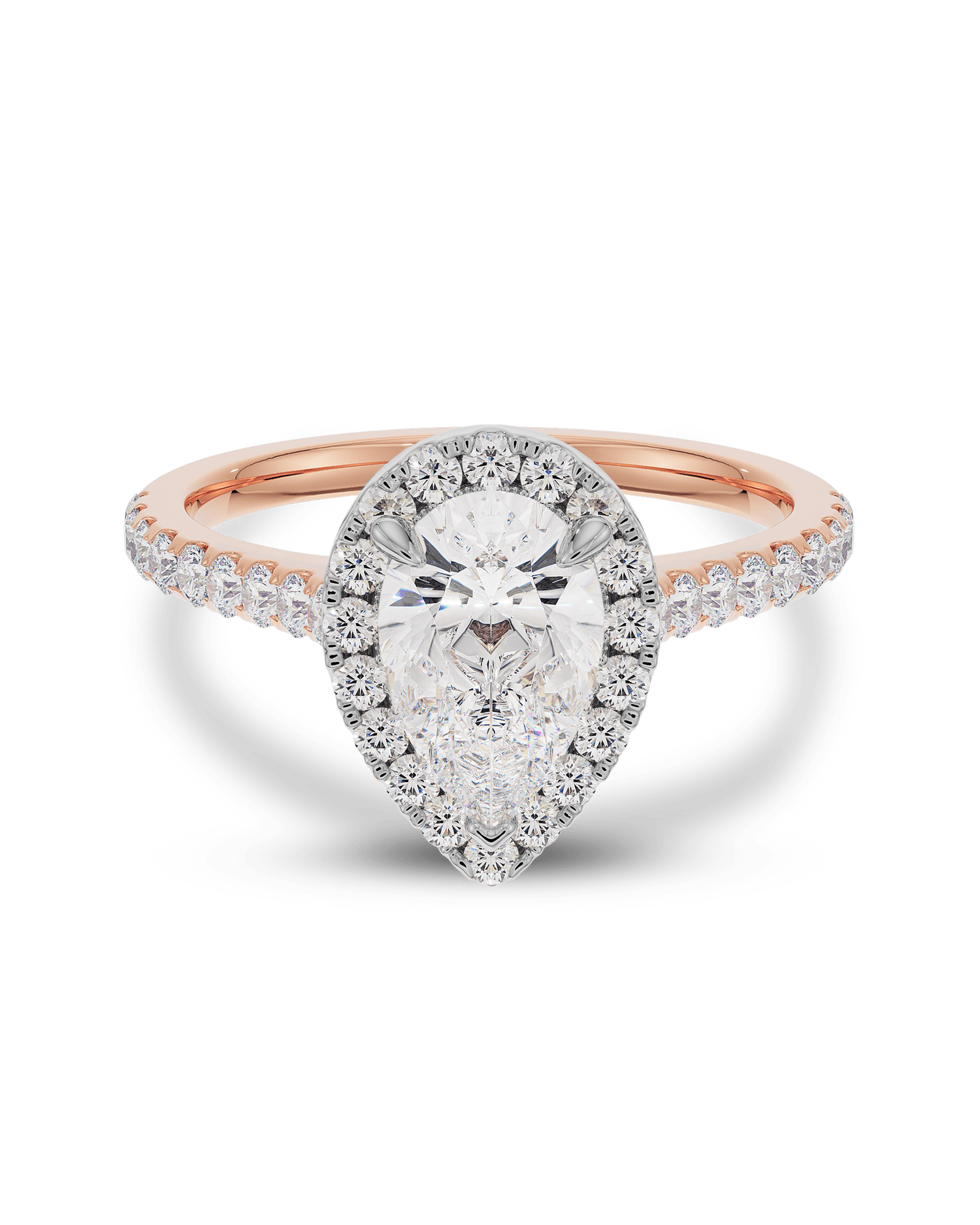 1.30 Carats Pear Shape Moissanite Halo & Pave Engagement Ring