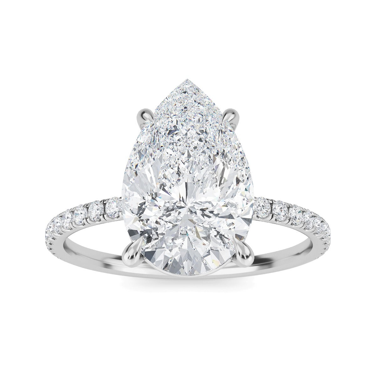 3.30 Carats Pear Shape Moissanite Pave Engagement Ring