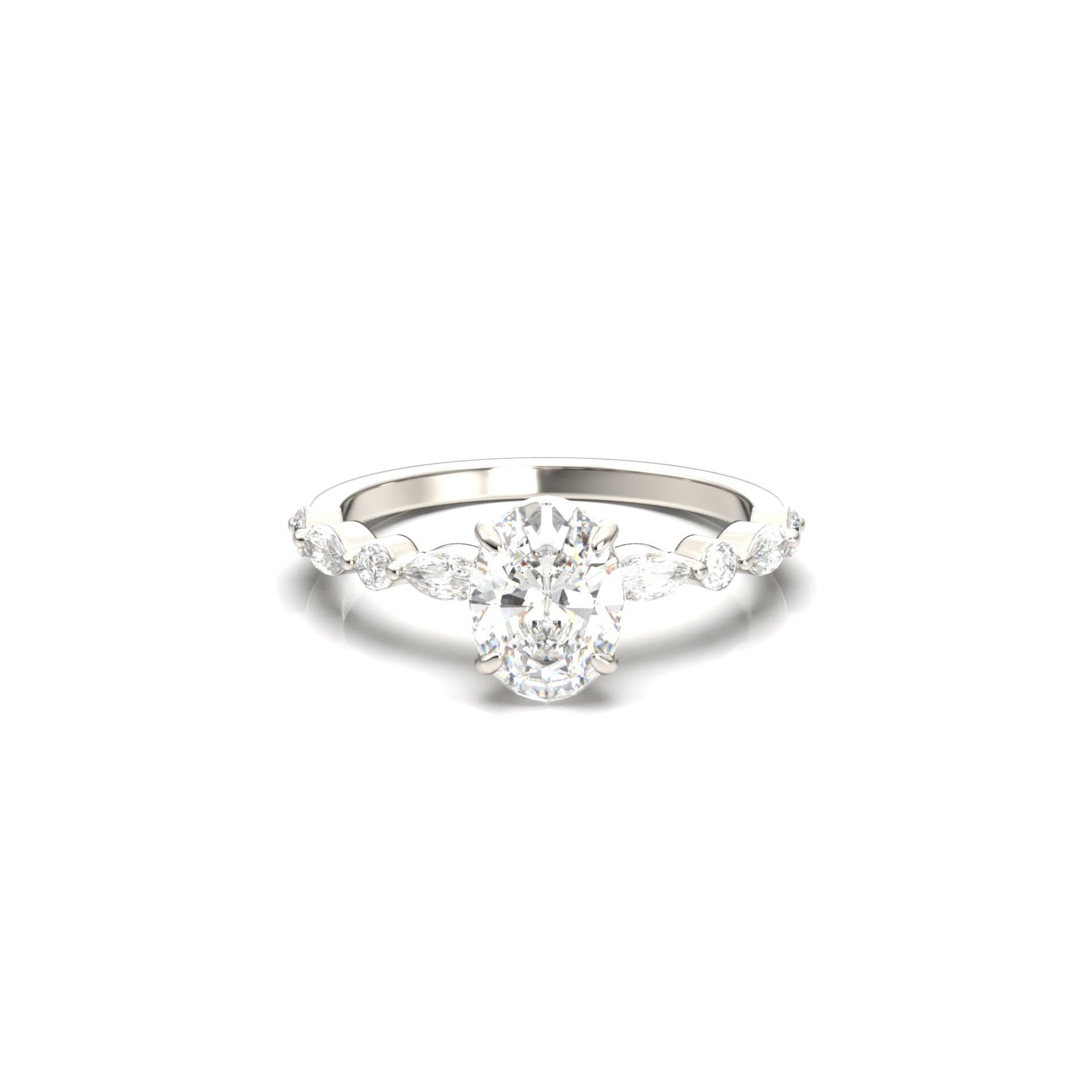 1.0 Carats Oval Shape Moissanite Pave Engagement Ring
