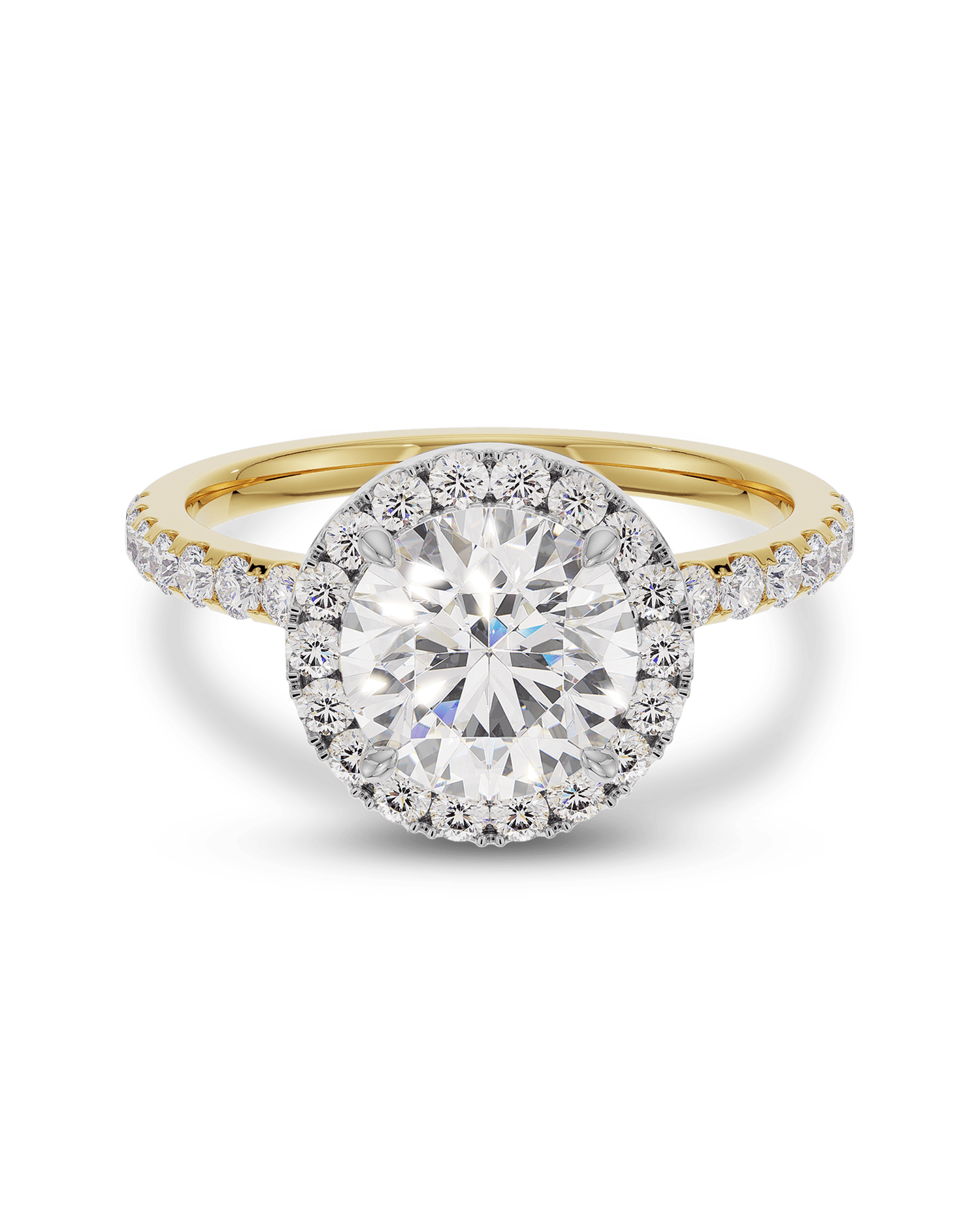 2.0 Carats Round Shape Moissanite Halo & Pave Engagement Ring