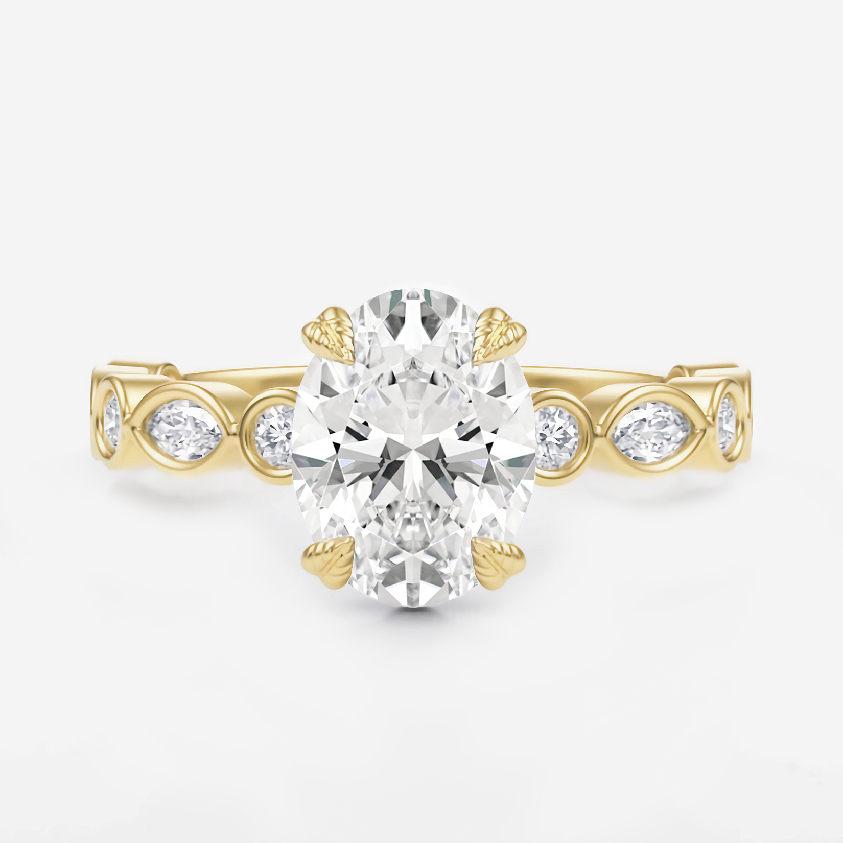 2.10 Carats Oval Shape Moissanite Pave Engagement Ring