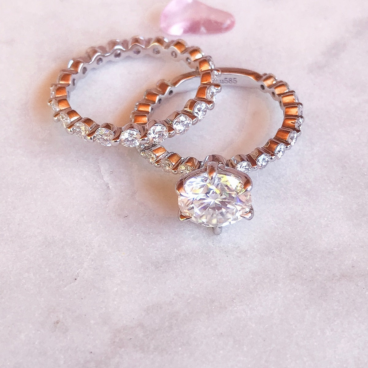 2.0 Carats Round Shape Moissanite Pave Engagement Ring