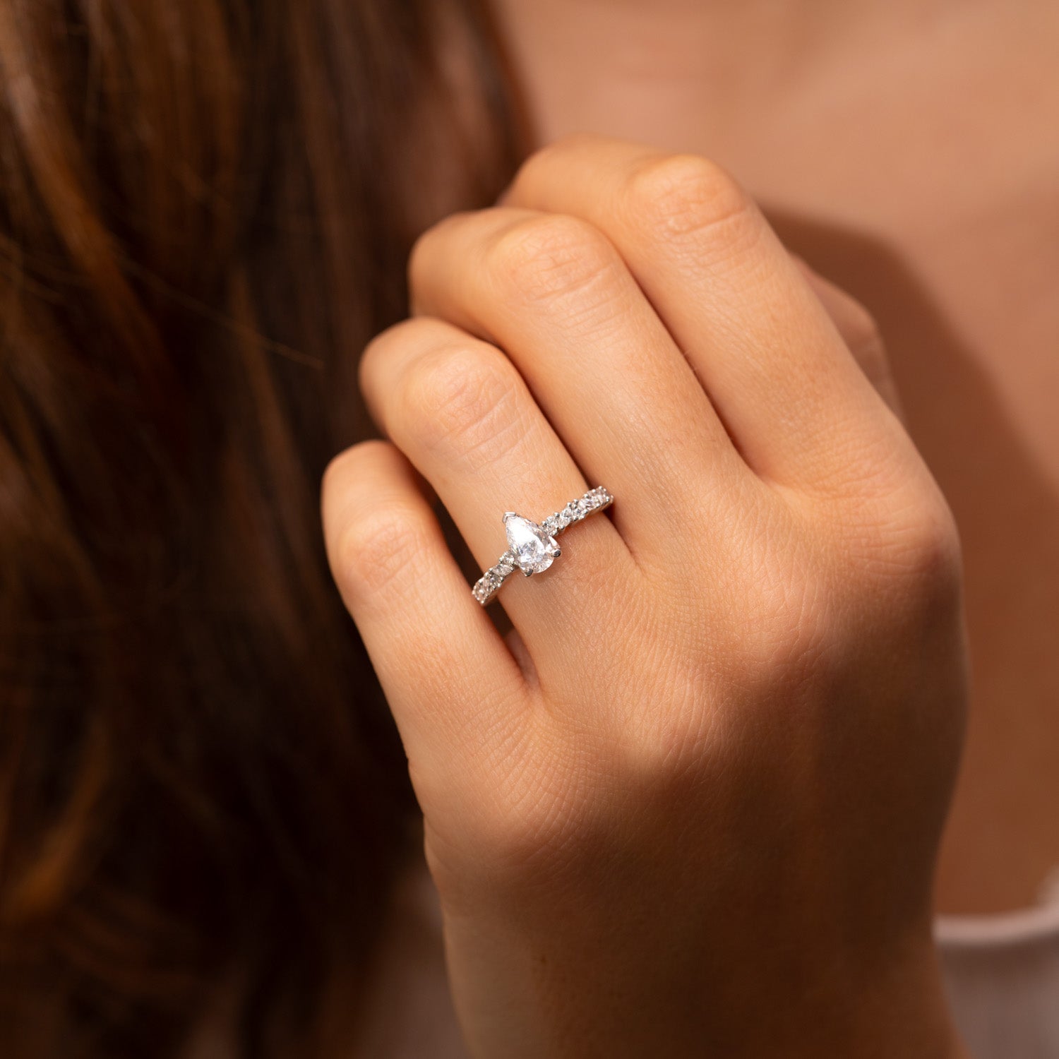 1.09 Carats Pear Shape Moissanite Pave Engagement Ring