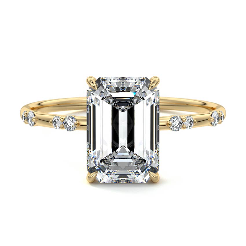 4.0 Carats Lab Grown Diamond Emerald Shape E-VS1 Dainty Pave Engagement Ring