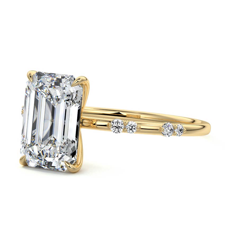 4.0 Carats Lab Grown Diamond Emerald Shape E-VS1 Dainty Pave Engagement Ring