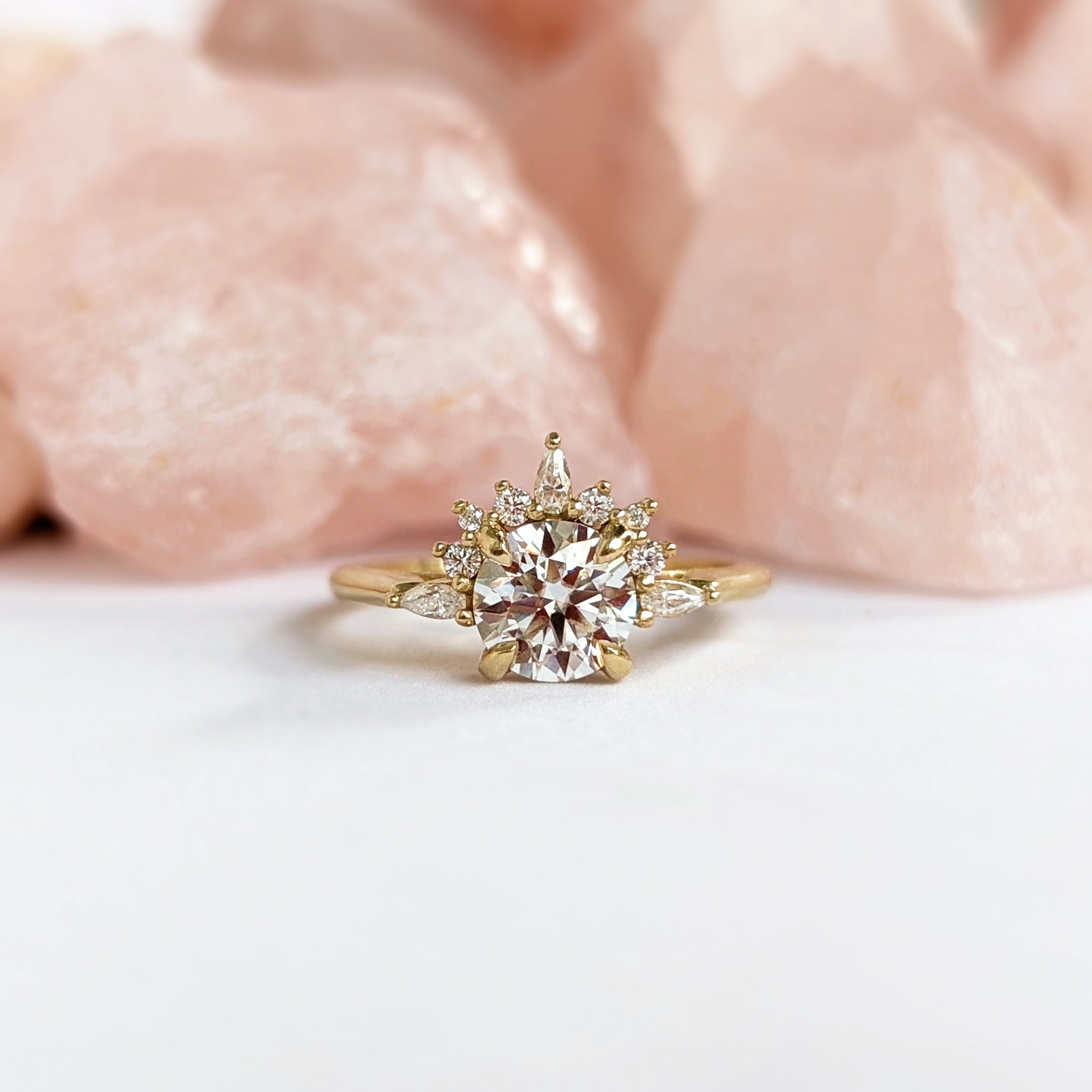 1.0 Carats Round Shape Moissanite Cluster Engagement Ring