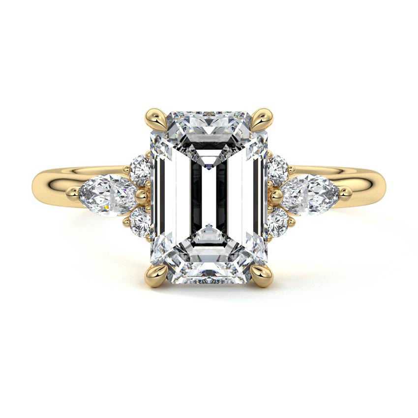 3.50 Carats Lab Grown Diamond Emerald Shape E-VS1 Cluster Engagement Ring