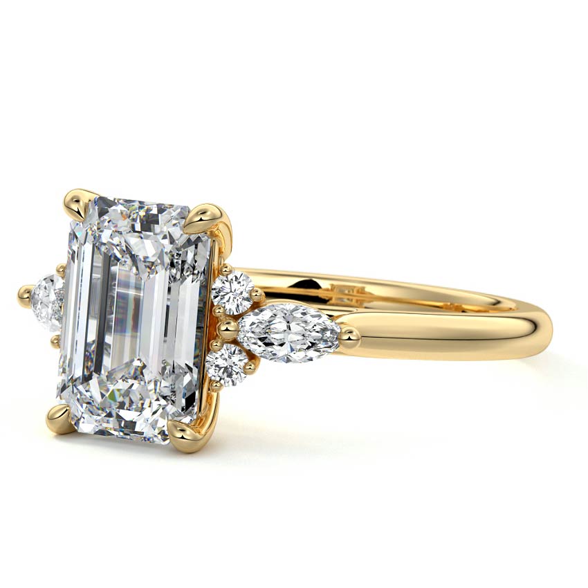3.50 Carats Lab Grown Diamond Emerald Shape E-VS1 Cluster Engagement Ring