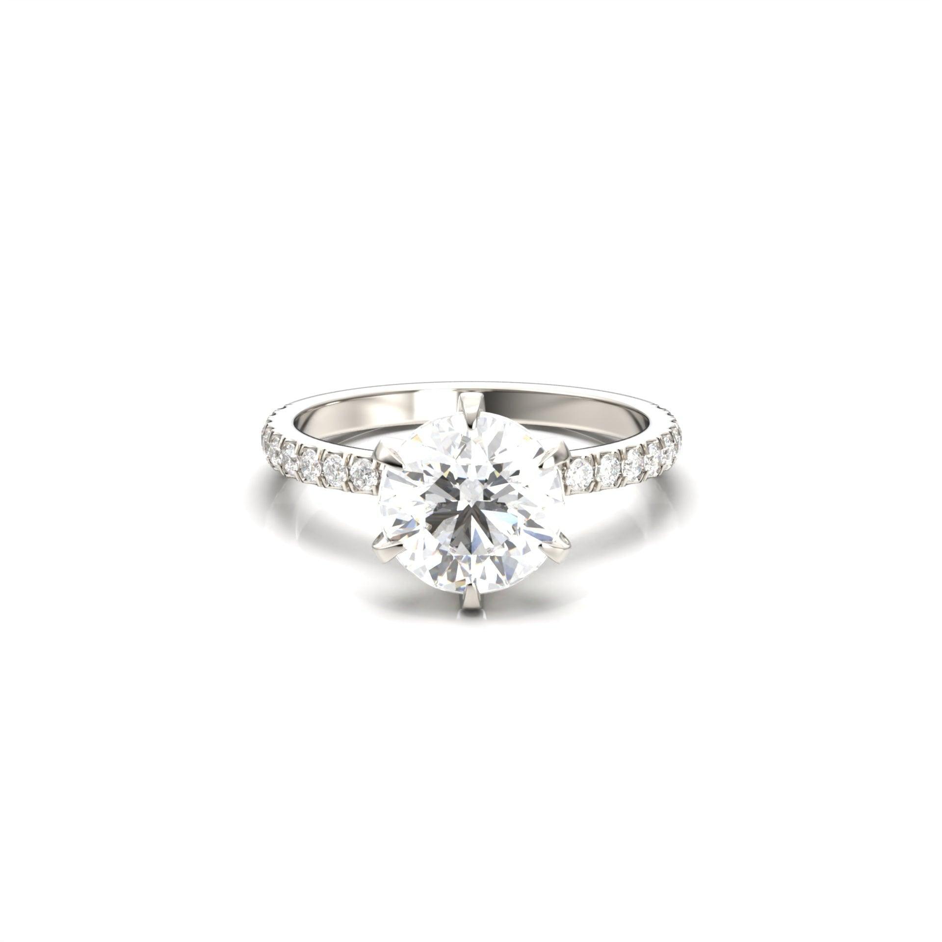 1.50 Carats Round Shape Moissanite Pave Engagement Ring