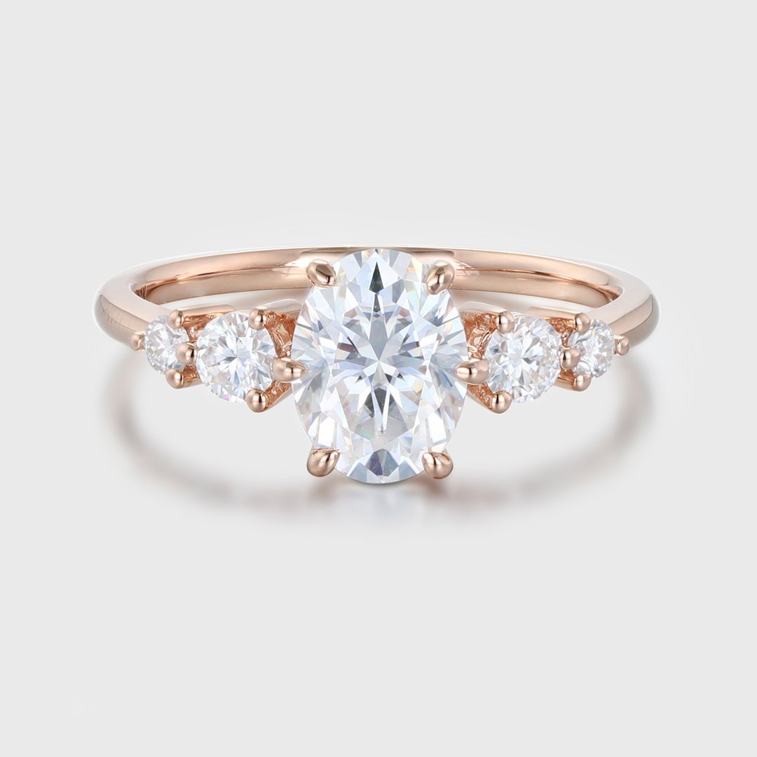 1.50 Carats Oval Shape Moissanite Five Stone Engagement Ring