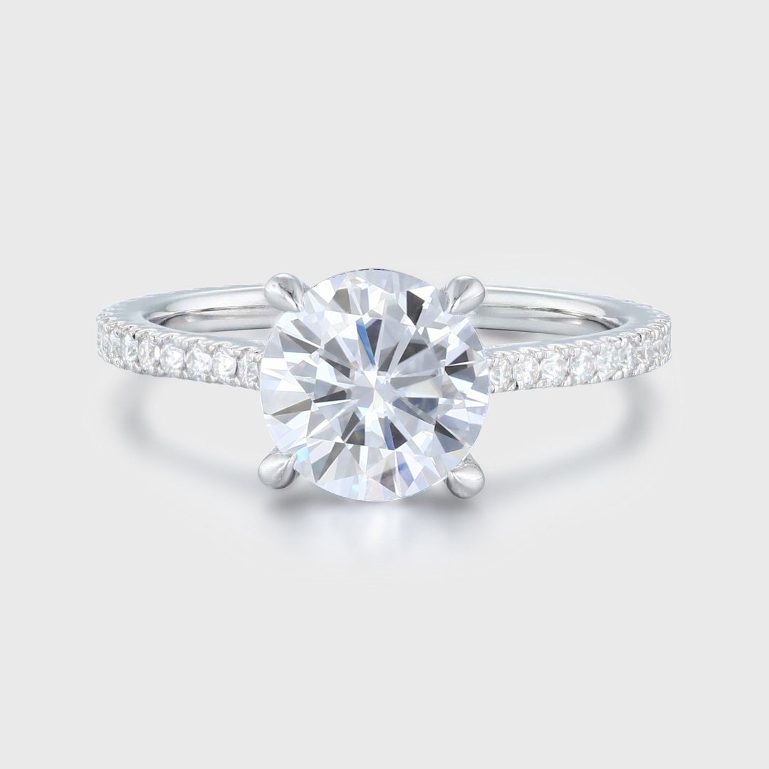 1.02.0 Carats Round Shape Moissanite Pave Engagement Ring