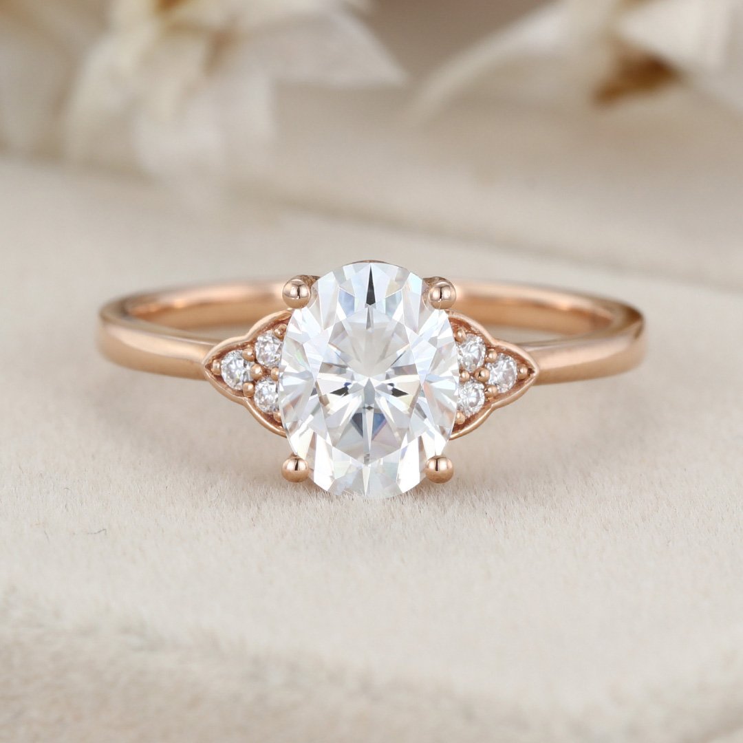 1.50 Carats Oval Shape Moissanite Cluster Engagement Ring