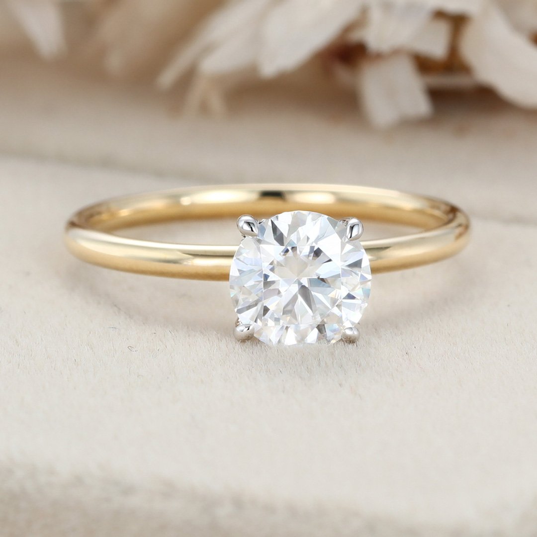 1.0 Carats Round Shape Moissanite Hidden Halo Engagement Ring