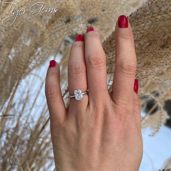 1.75 Carats Radiant Shape Moissanite Solitaire Engagement Ring