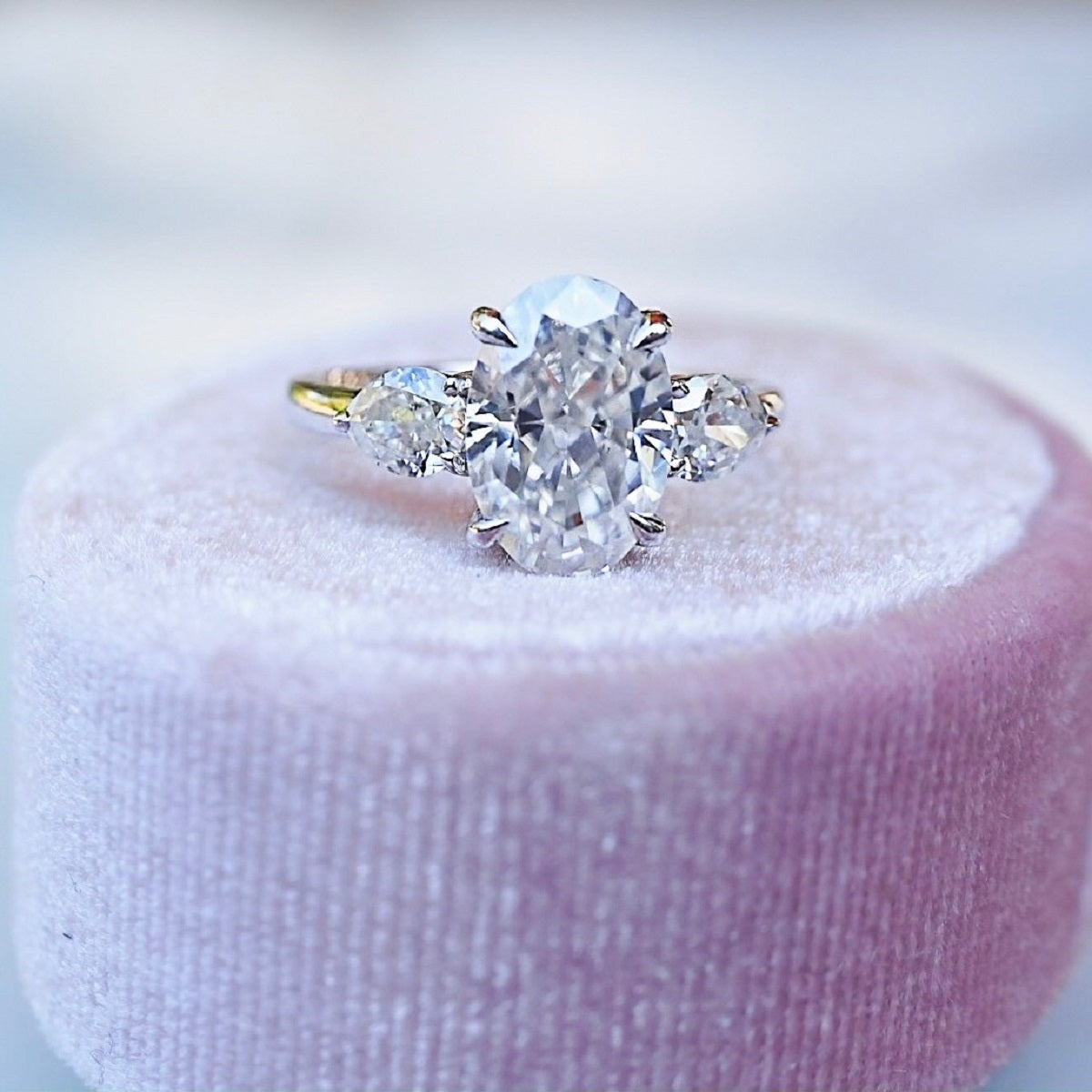 2.50 Carats Oval Shape Moissanite Three Stone Engagement Ring