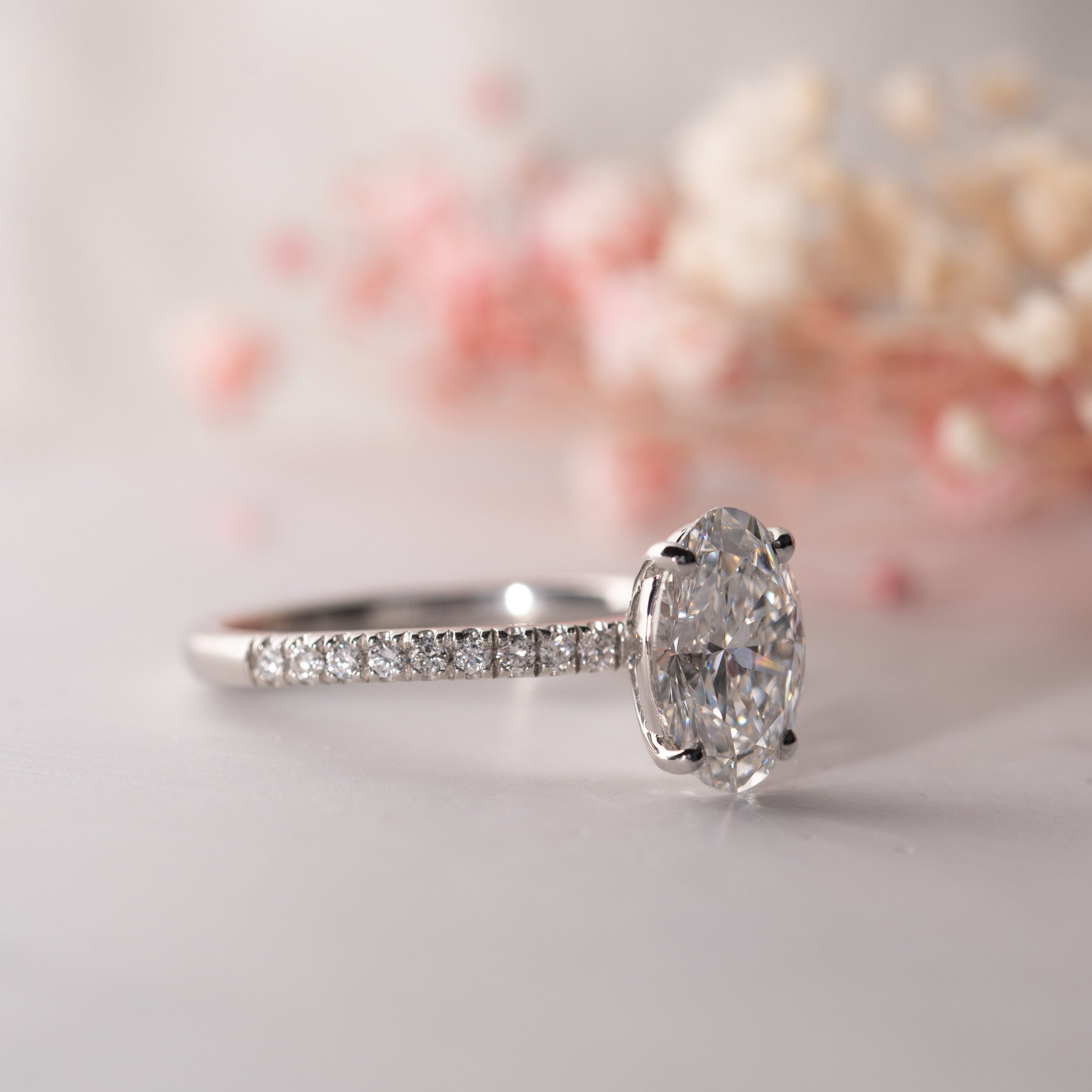 1.39 Carats Oval Shape Moissanite Pave  Engagement Ring