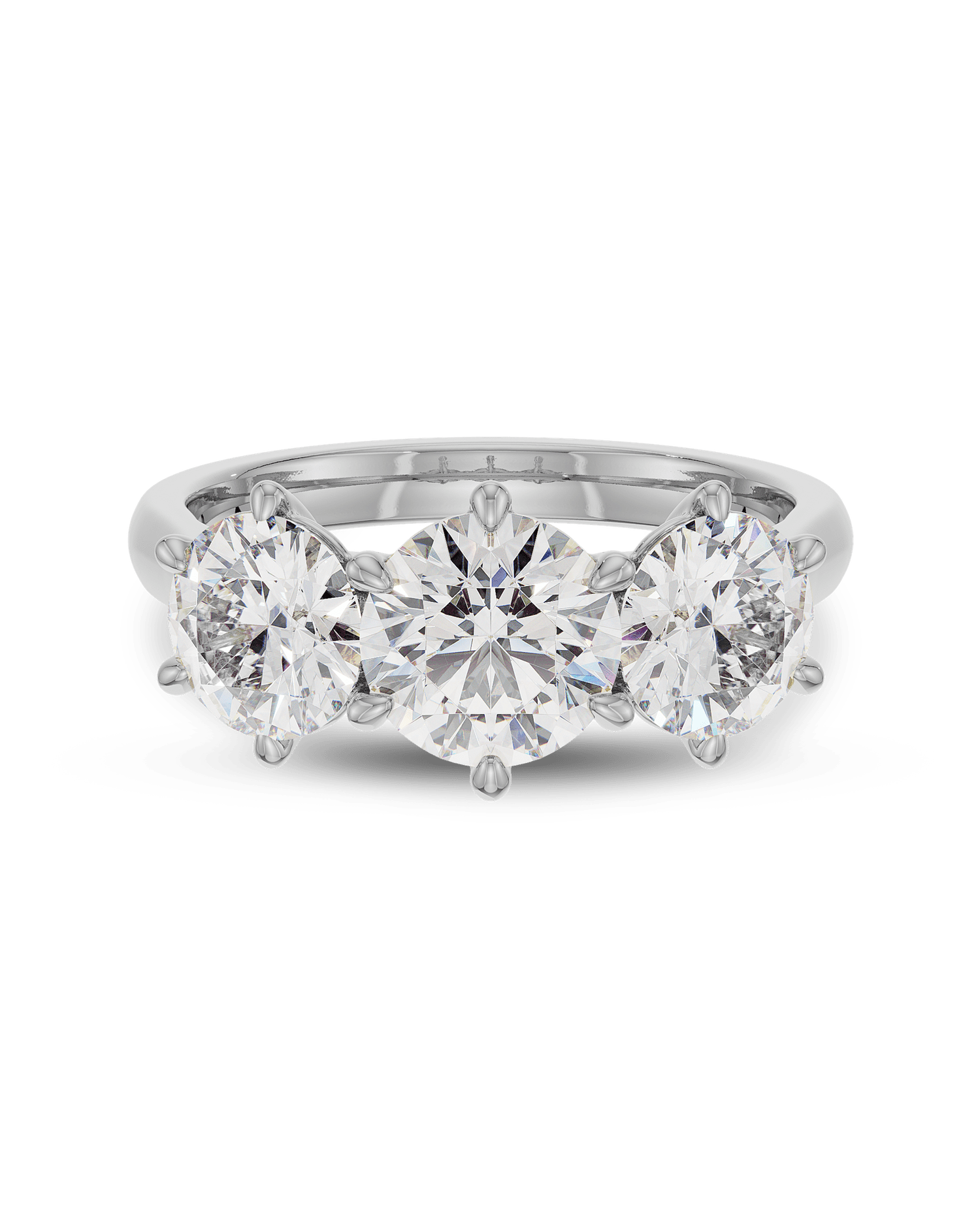 1.10 Carats Round Shape Moissanite Three Stone Engagement Ring