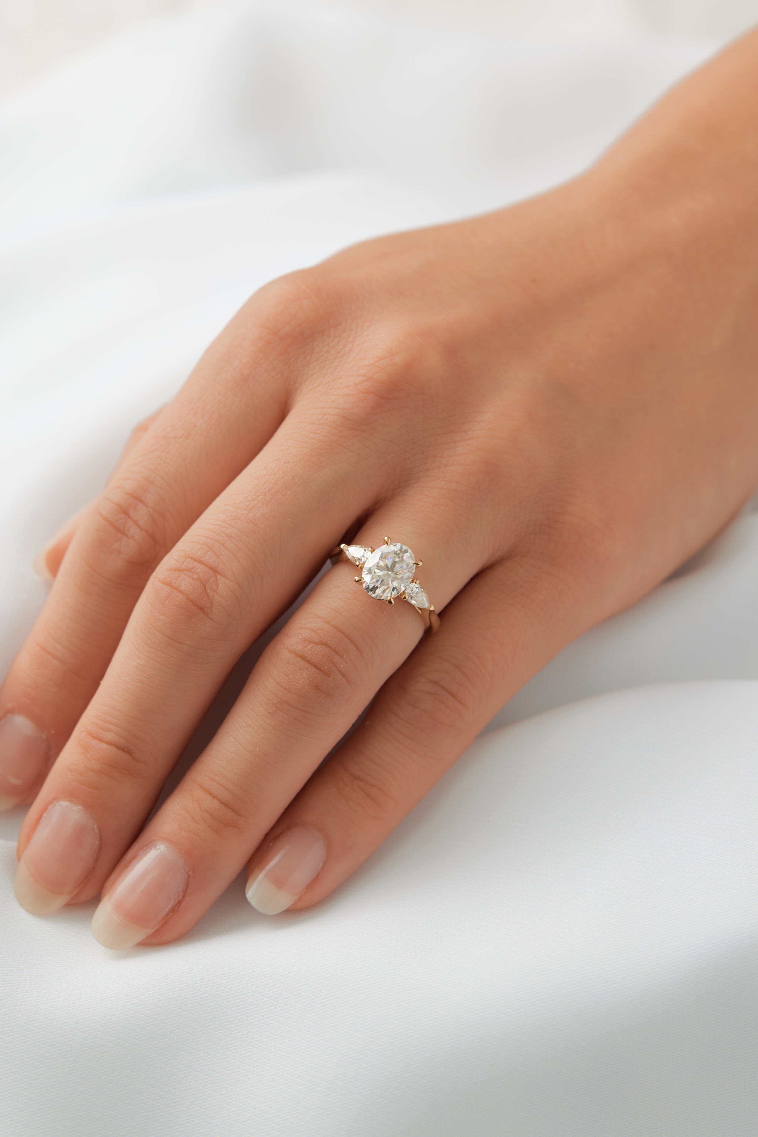 1.50 Carats Oval Shape Moissanite Three Stone Engagement Ring