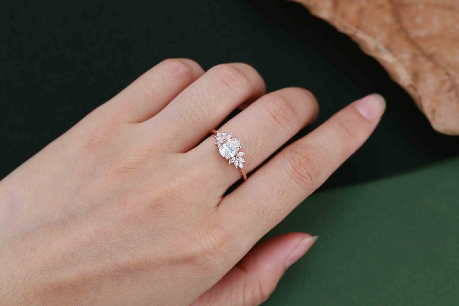 1.50 Carats Pear Shape Moissanite Cluster Engagement Ring