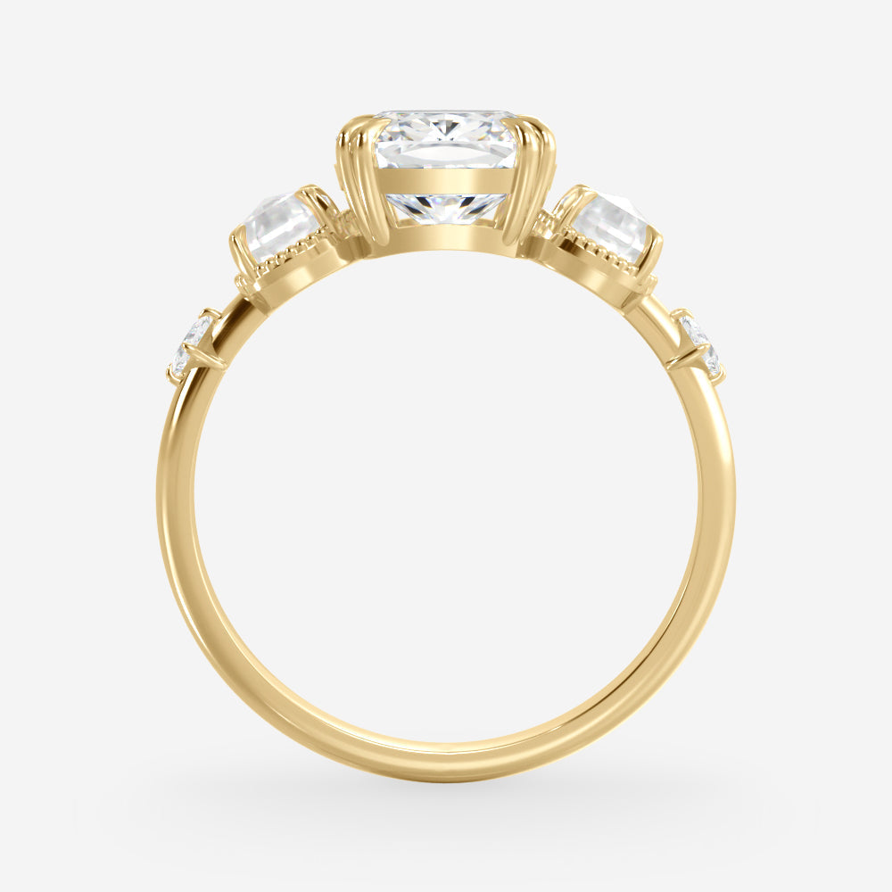 2.0 Carats Rose Cut Cushion Shape Moissanite Five Stone Engagement Ring
