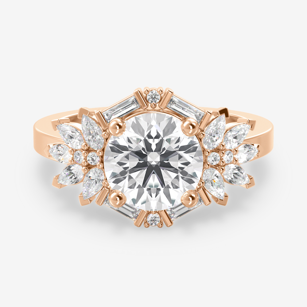 1.50 Carats Round Shape Moissanite Cluster Engagement Ring