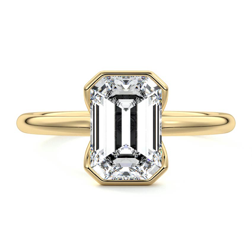 3.50 Carats Lab Grown Diamond Emerald Shape E-VS1 Half Bezel Engagement Ring