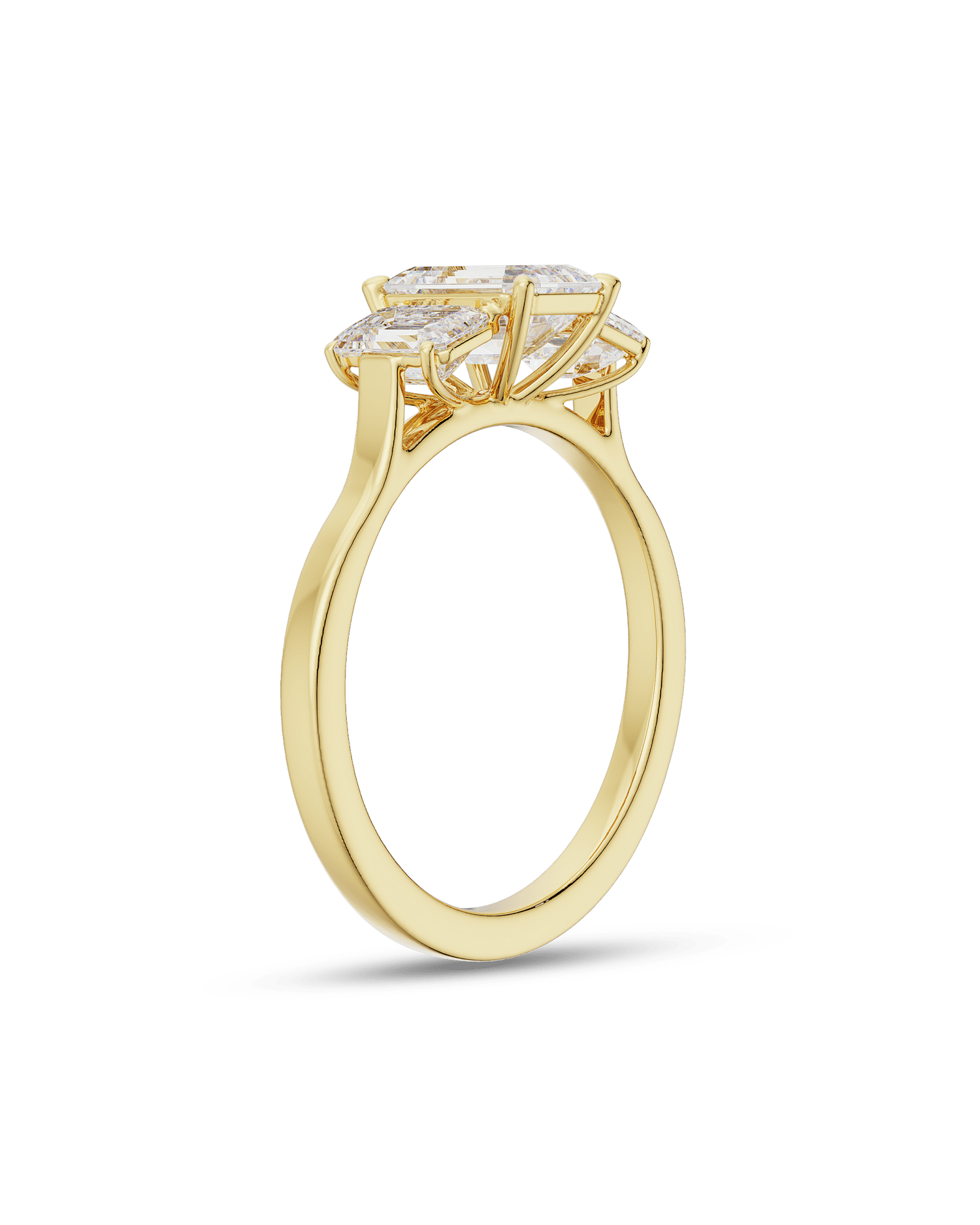 1.10 Carats Emerald Shape Moissanite Three Stone Engagement Ring