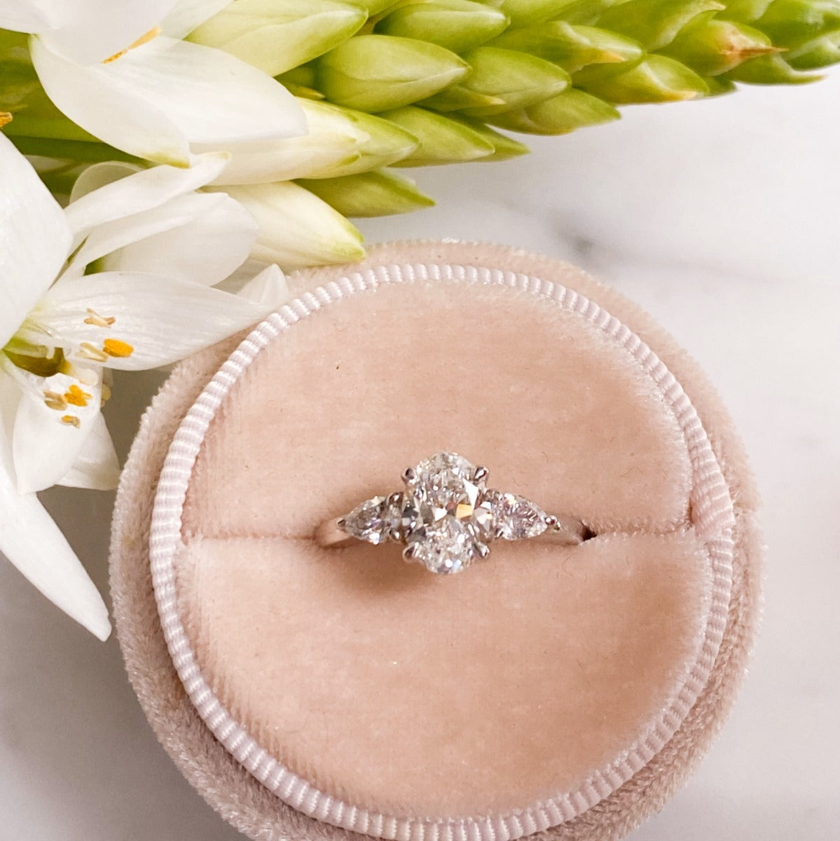 1.16 Carats Oval Shape Moissanite Three Stone Engagement Ring