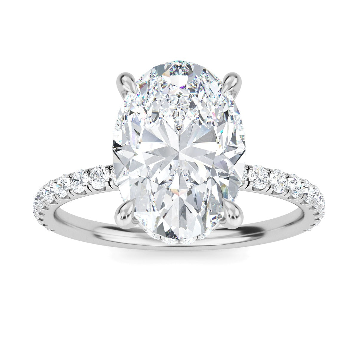 2.70 Carats Oval Shape Moissanite Hidden Halo & Pave Engagement Ring