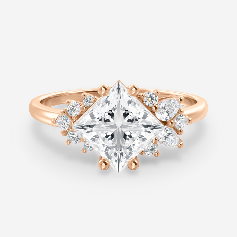 1.50 Carats Princess Shape Moissanite Cluster Engagement Ring