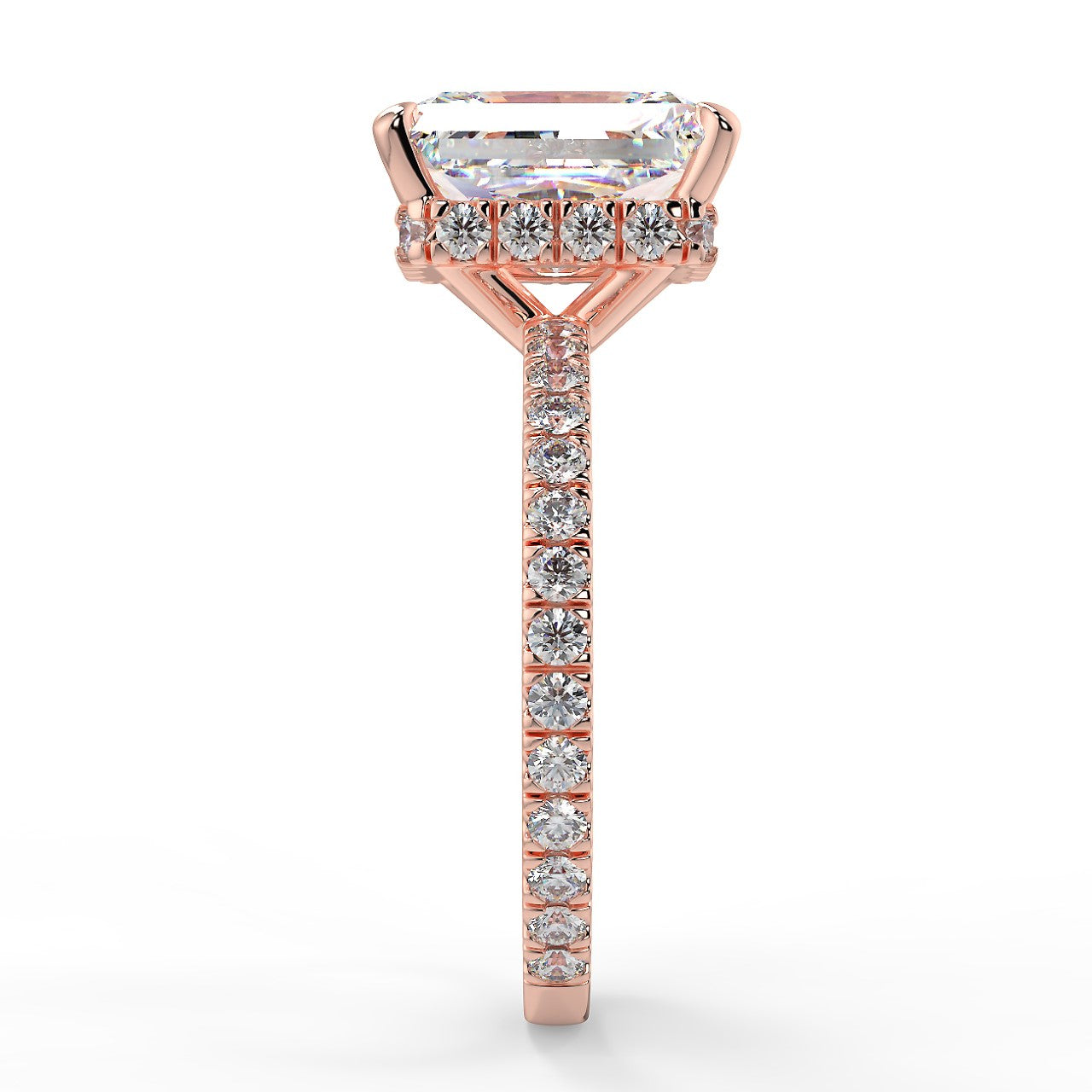 2.50 Carats Radiant Shape Moissanite Hidden Halo Pave Engagement Ring