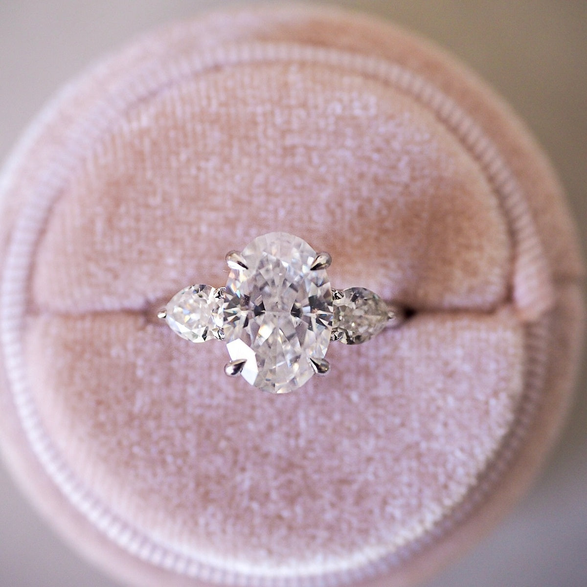2.50 Carats Oval Shape Moissanite Three Stone Engagement Ring