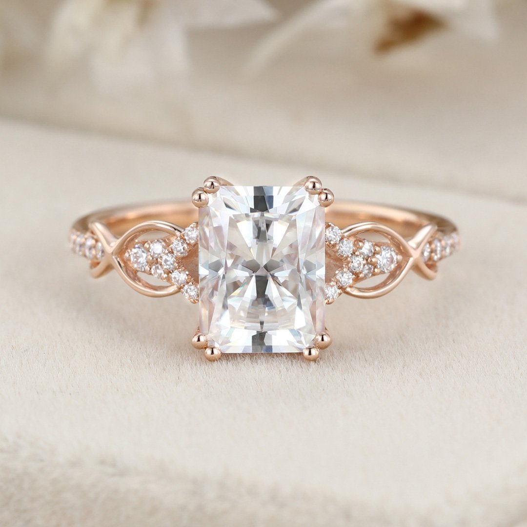 1.80 Carats Radiant Shape Moissanite Vintage Pave Engagement Ring