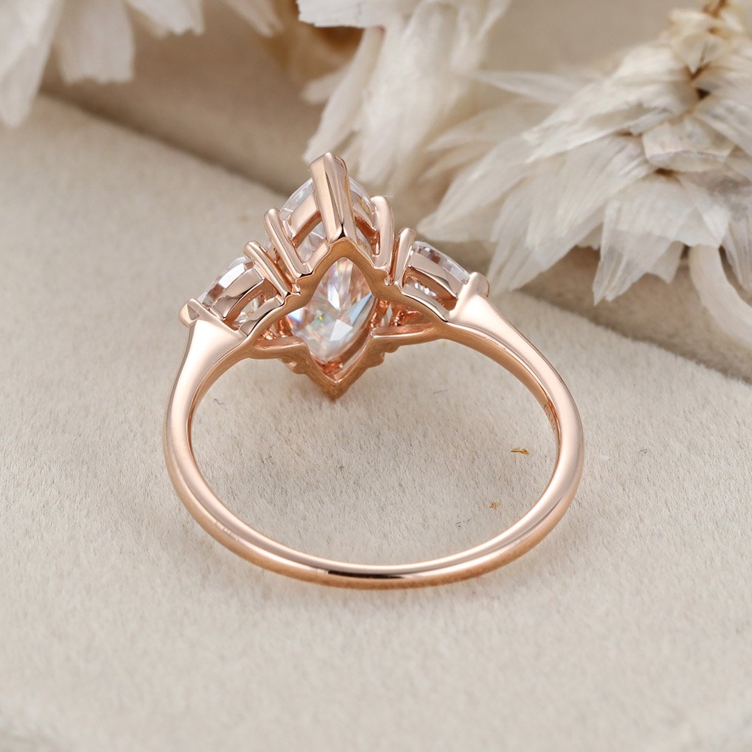 2.0 Carats Marquise Shape Moissanite Three Stone Engagement Ring
