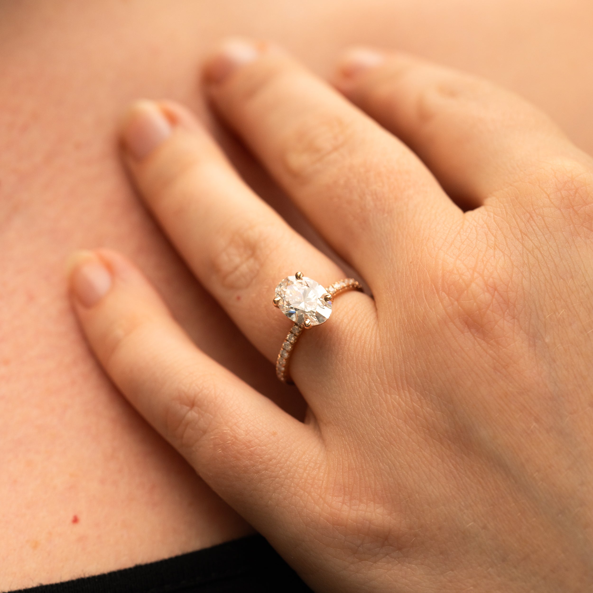 1.39 Carats Oval Shape Moissanite Pave Engagement Ring