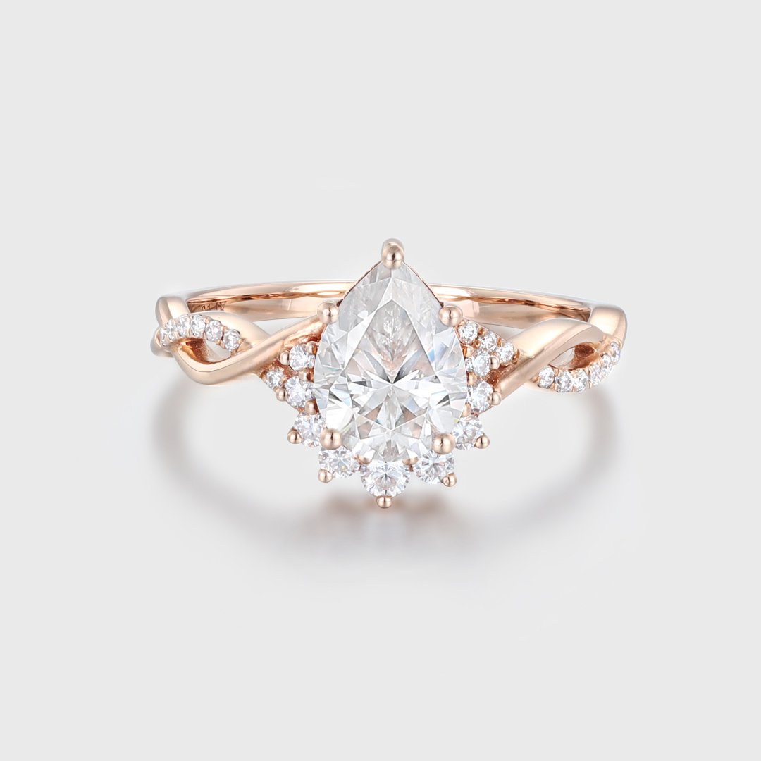 1.50 Carats Pear Shape Moissanite Twisted Engagement Ring