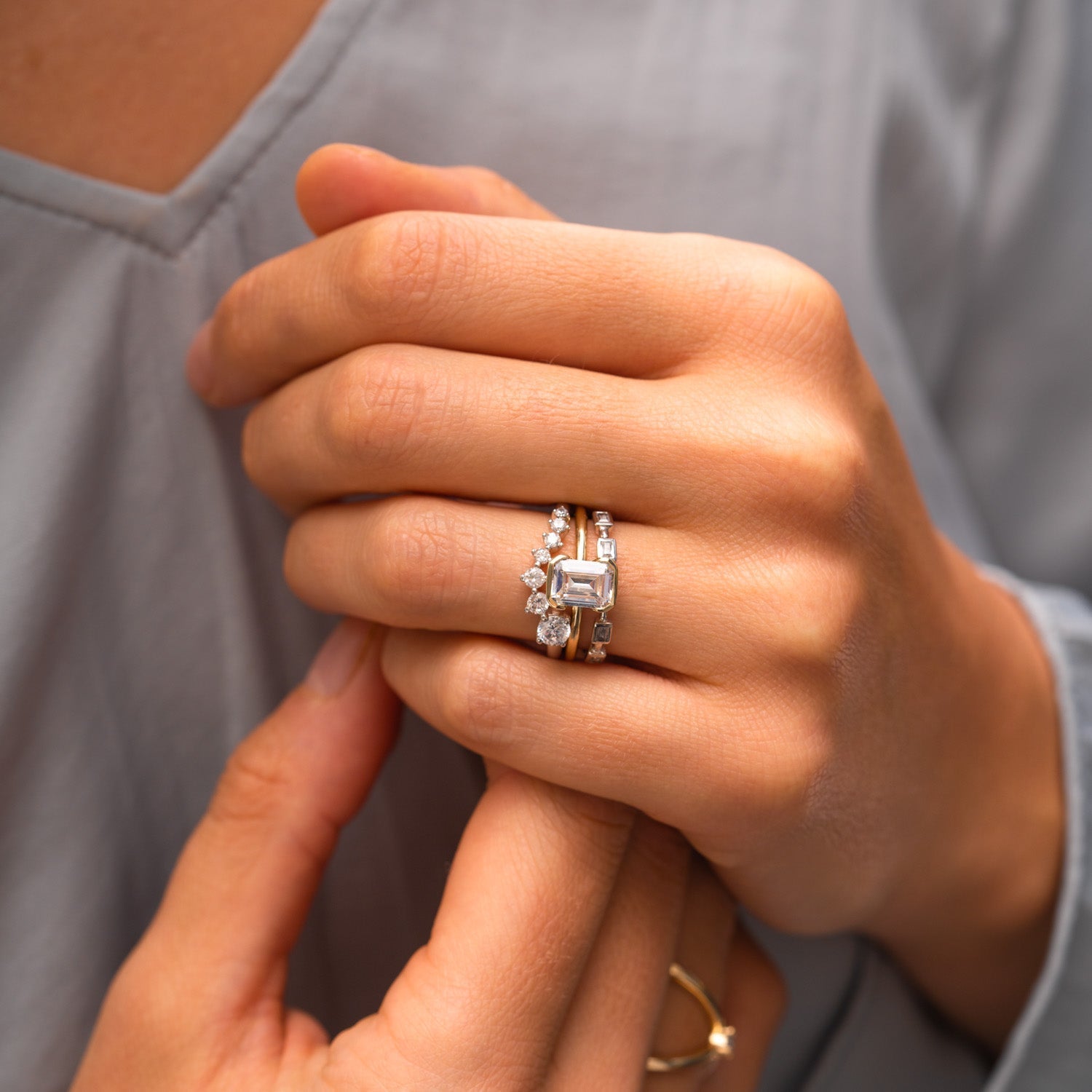 1.0 Carats Emerald Shape Moissanite Solitaire Engagement Ring