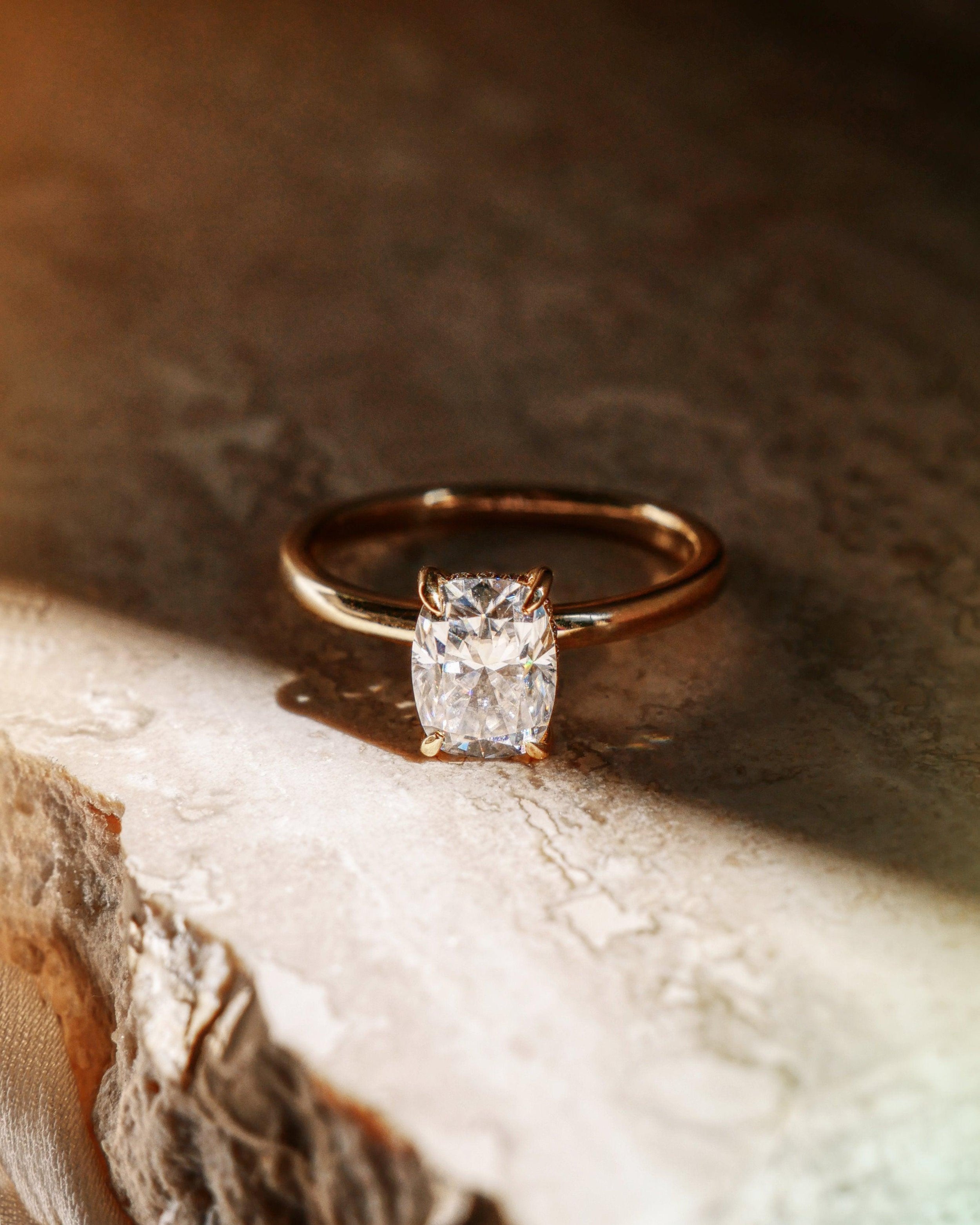 1.25 Carats Elongated Cushion Shape Moissanite Hidden Halo Engagement Ring
