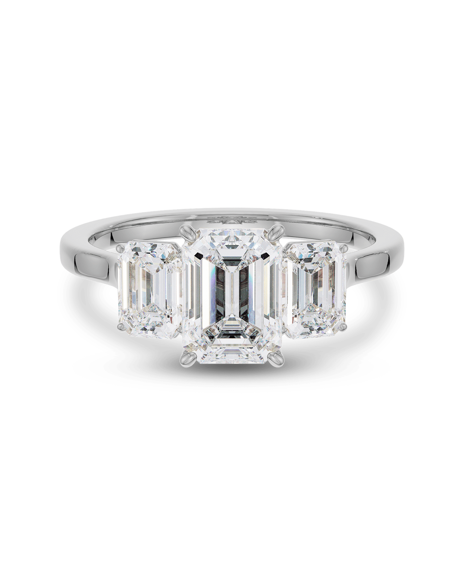 1.10 Carats Emerald Shape Moissanite Three Stone Engagement Ring
