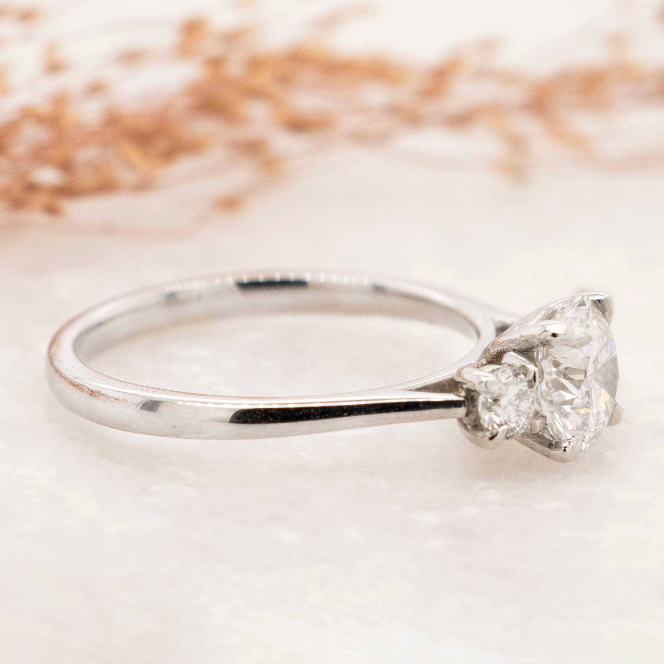 1.02 Carats Round Shape Moissanite Three Stone Engagement Ring