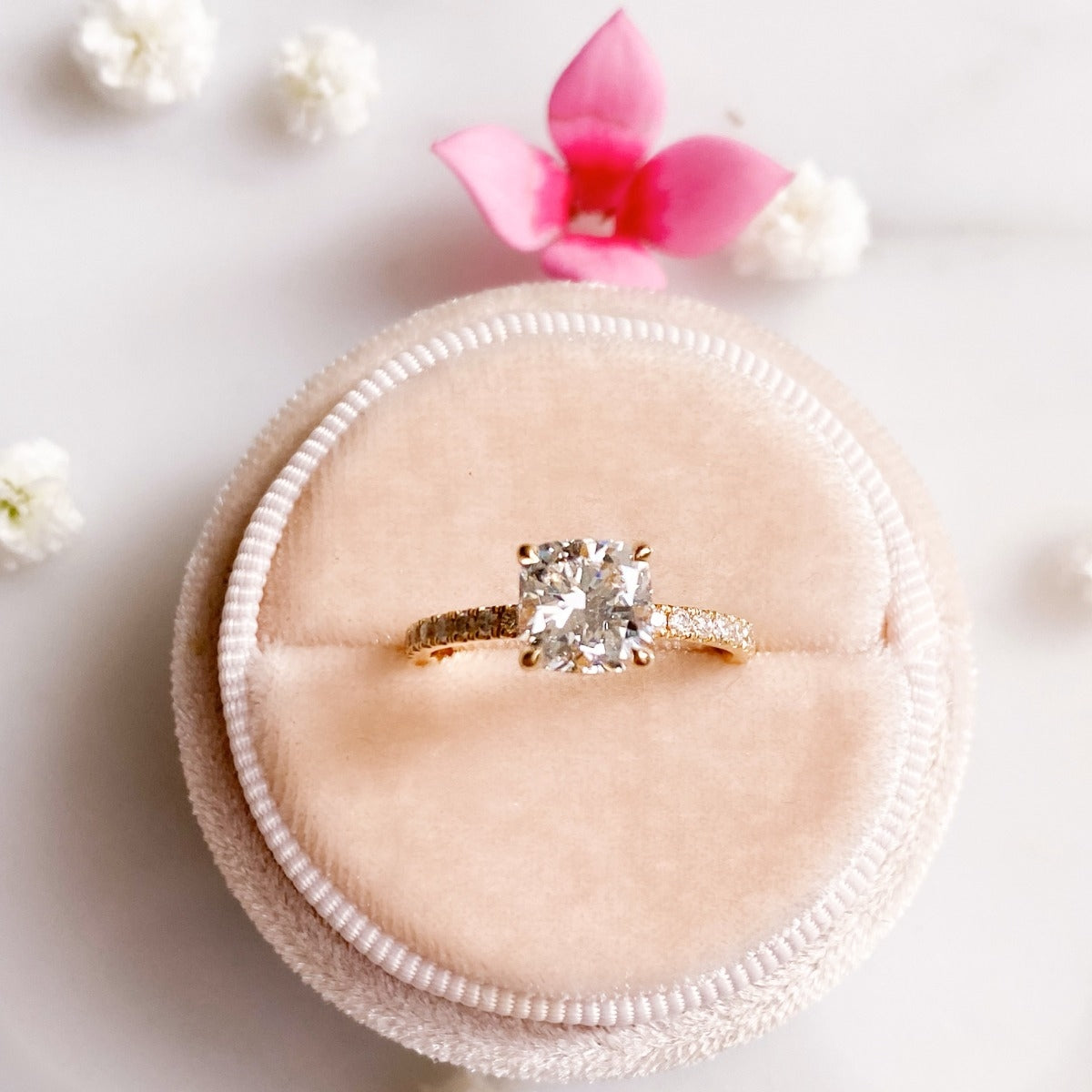 1.11 Carats Cushion Shape Moissanite Pave Engagement Ring