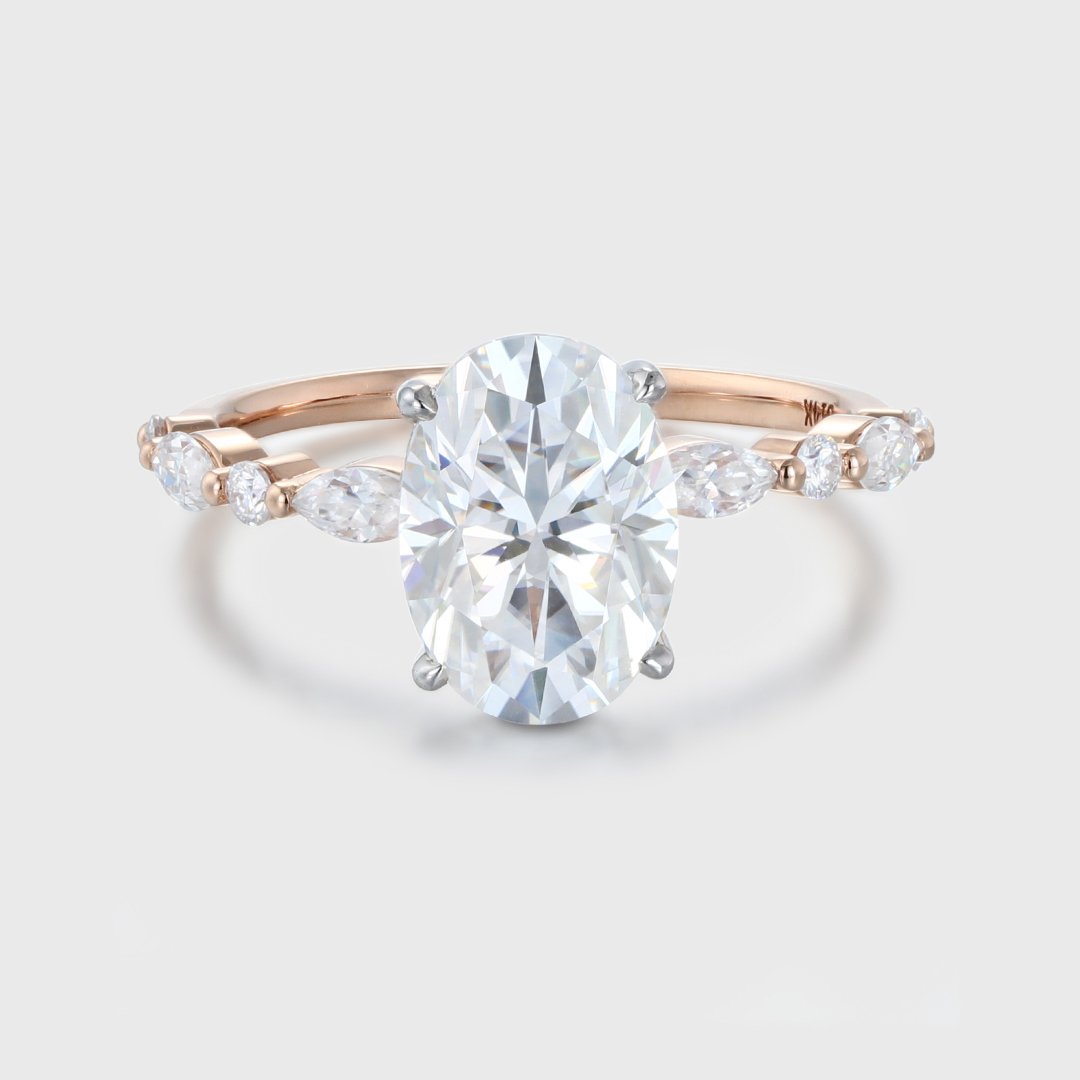 2.50 Carats Oval Shape Moissanite Hidden Halo & Pave Engagement Ring