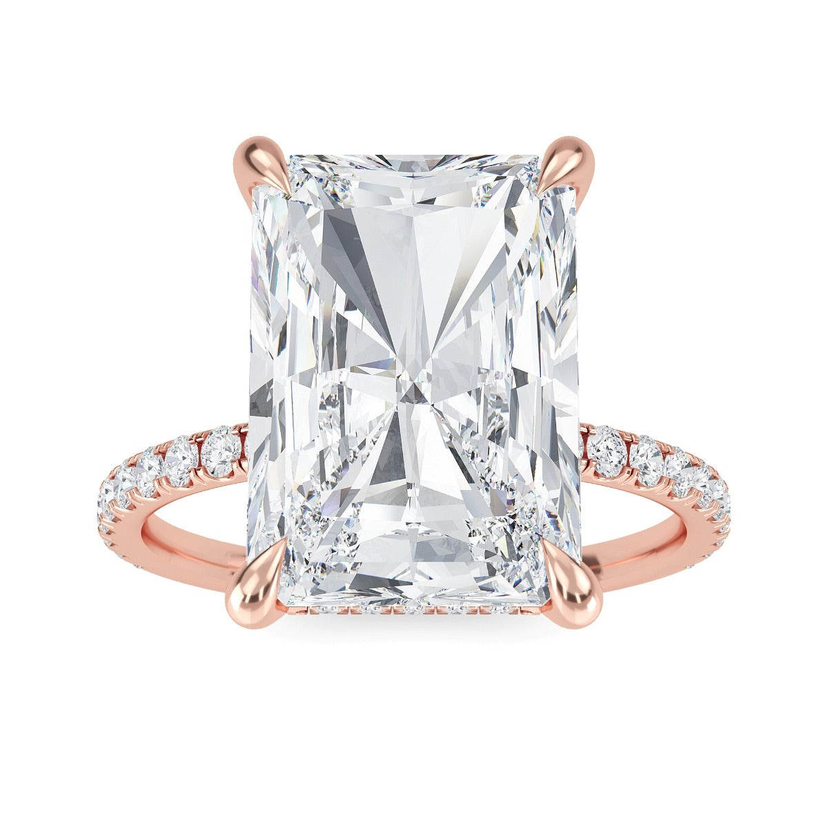 5.60 Carats Radiant Shape Moissanite Hidden Halo & Pave Engagement Ring