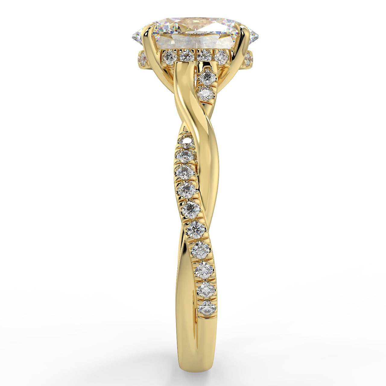 2.30 Carats Oval Shape Moissanite Hidden Halo & Pave Engagement Ring