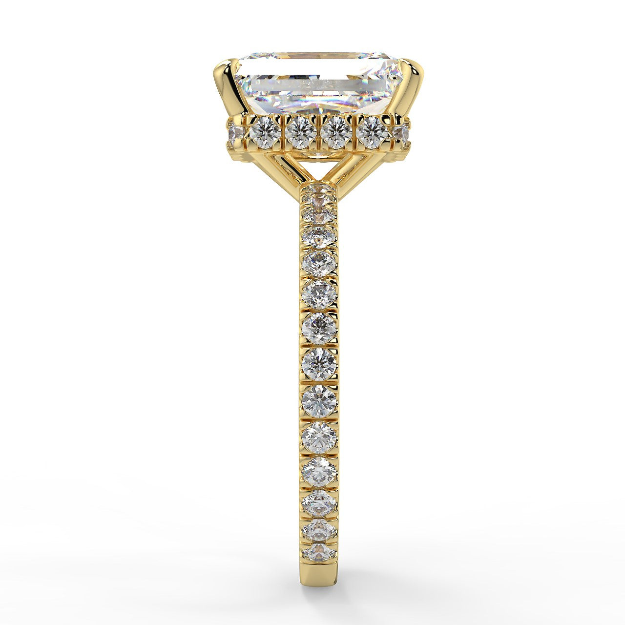 2.50 Carats Radiant Shape Moissanite Hidden Halo Pave Engagement Ring