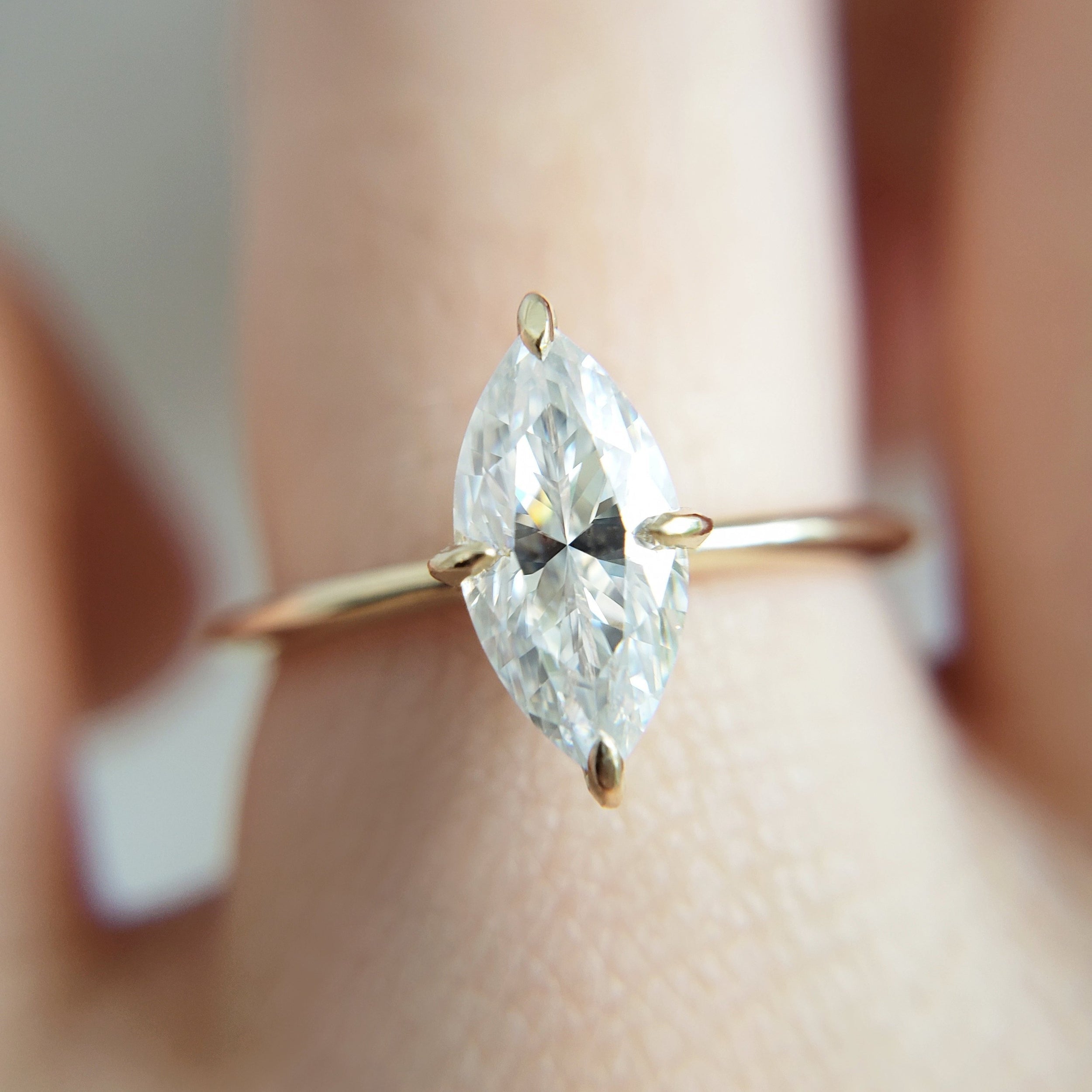 1.0 Carats Marquise Shape Moissanite Solitaire Engagement Ring
