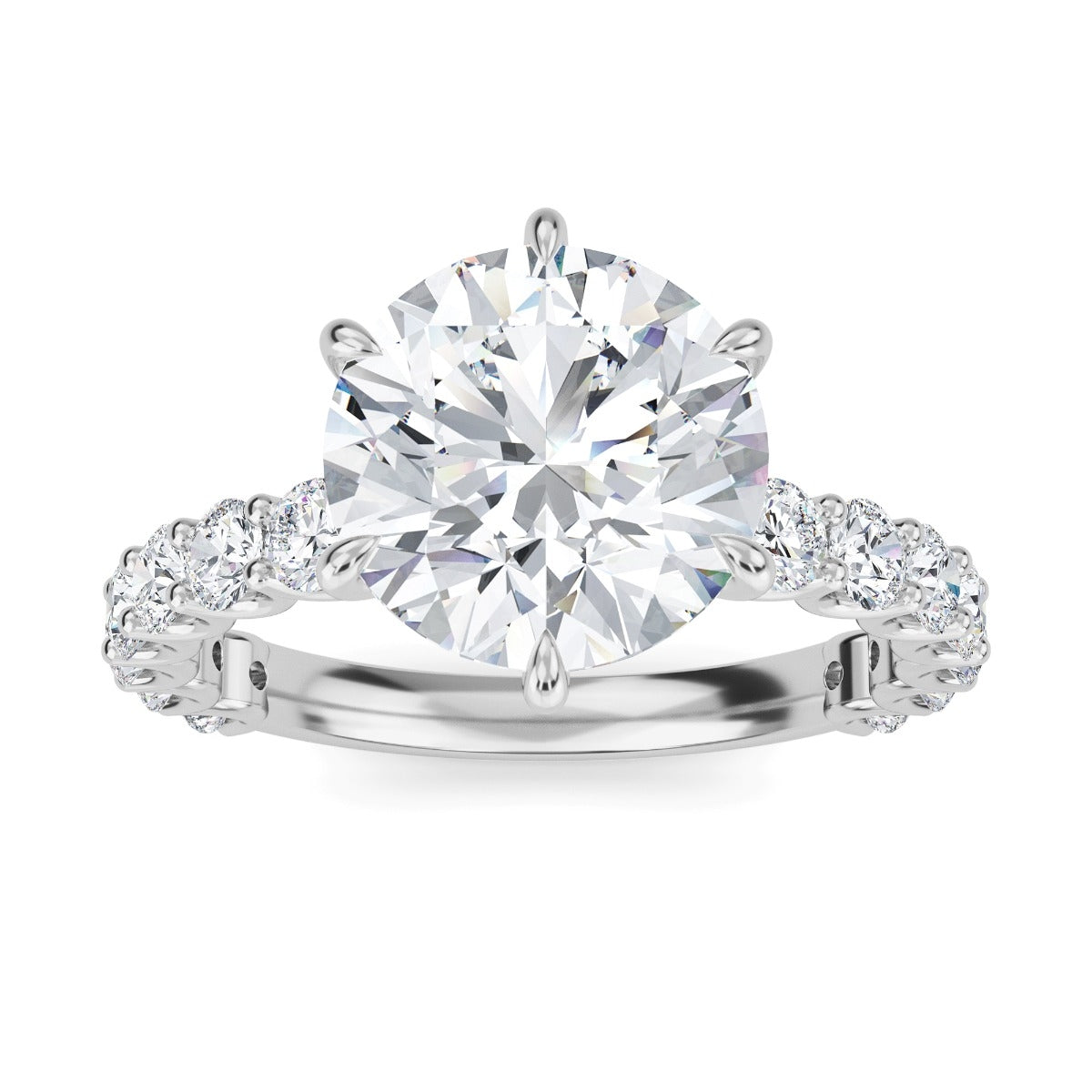 3.0 Carats Round Shape Moissanite Pave Engagement Ring