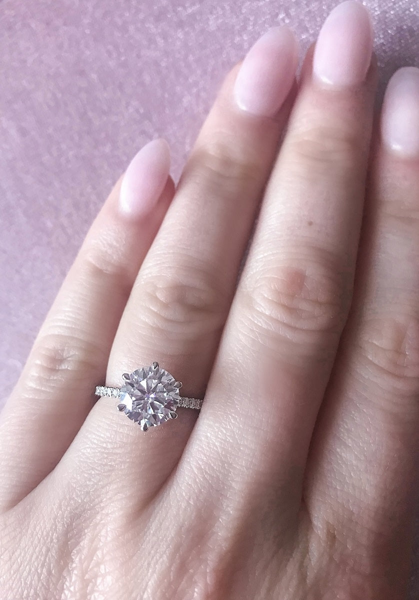 2.50 Carats Round Shape Moissanite Pave Engagement Ring