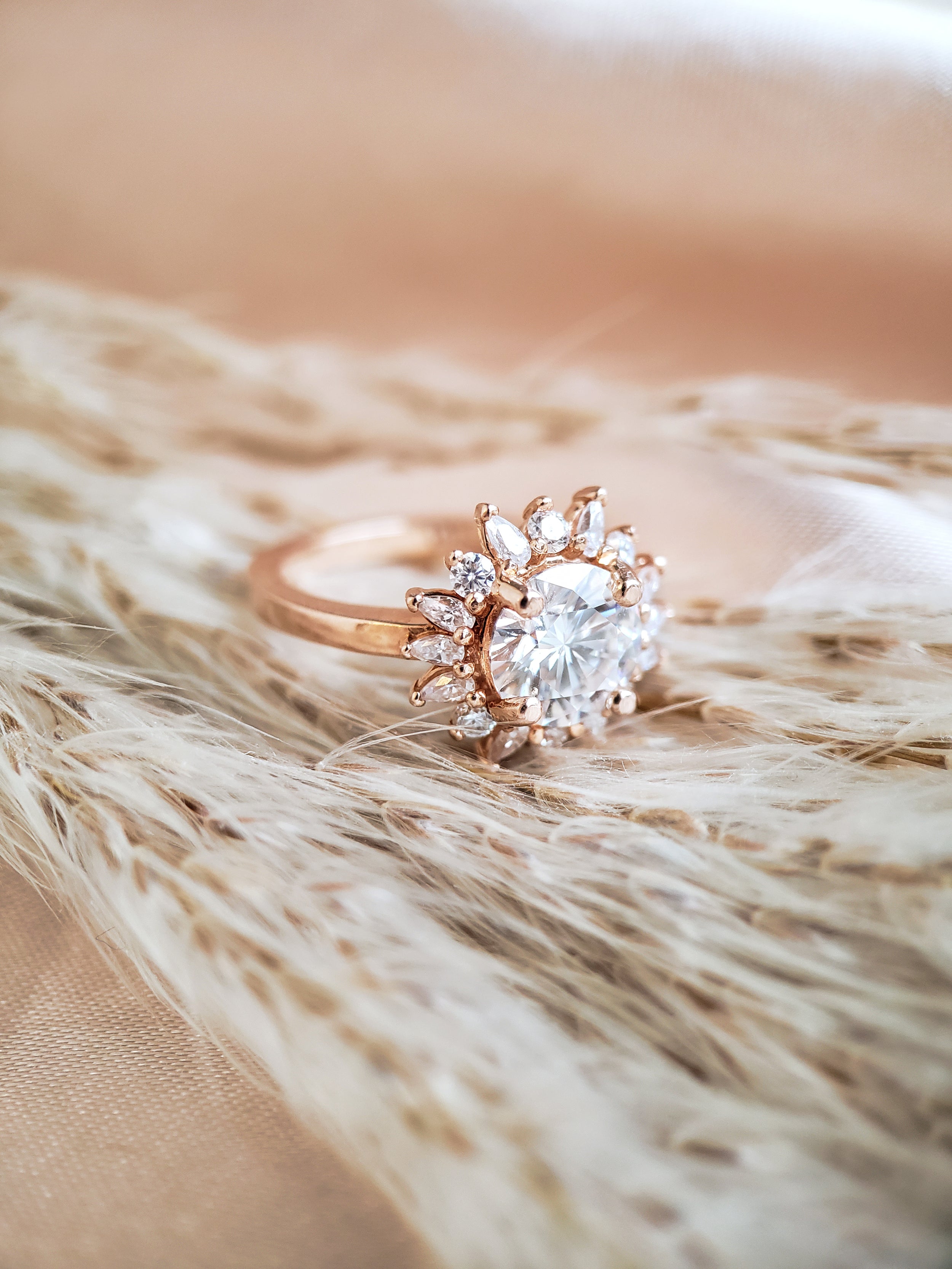 1.50 Carats Round Shape Moissanite Halo Engagement Ring