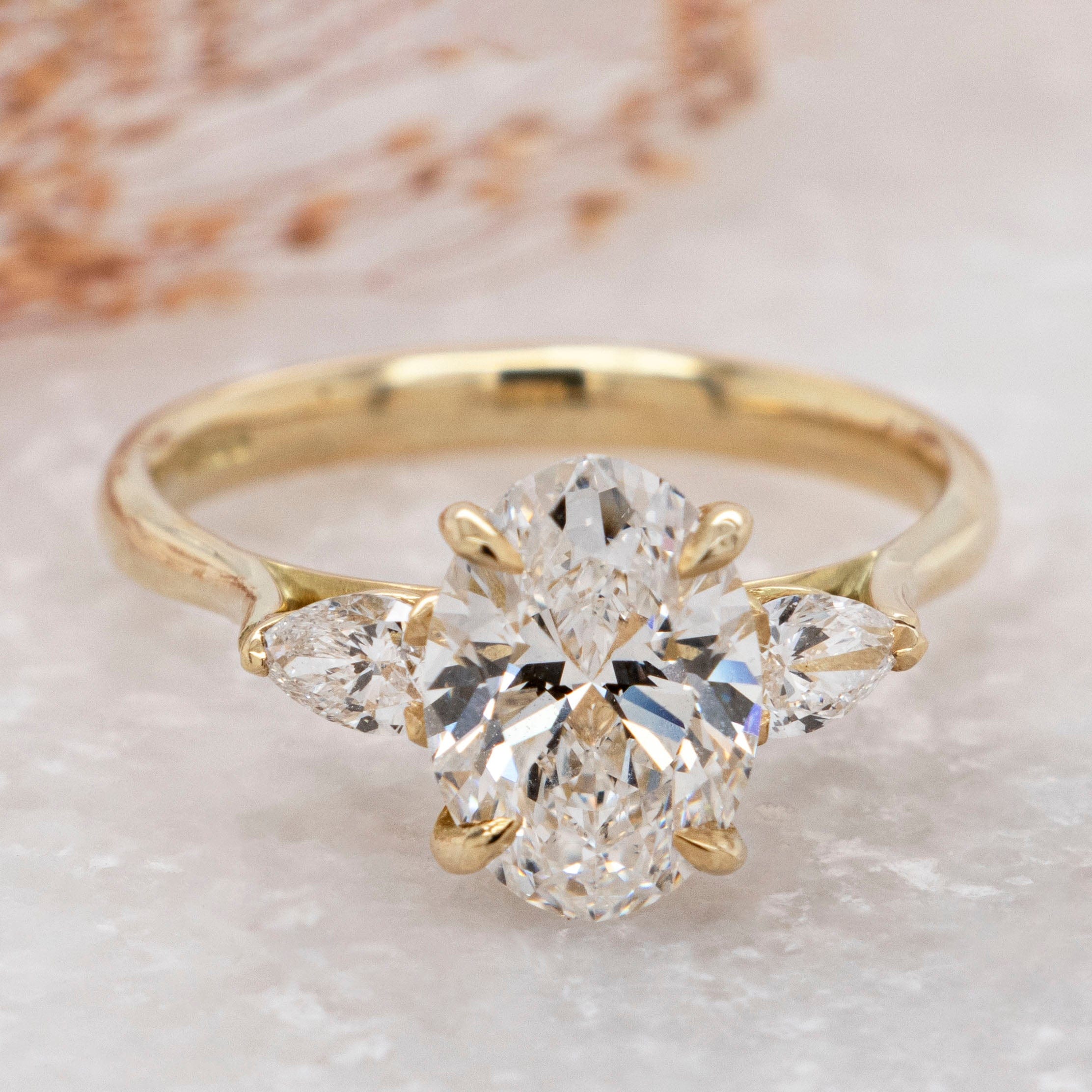 2.0 Carats Oval Shape Moissanite Three Stone Engagement Ring